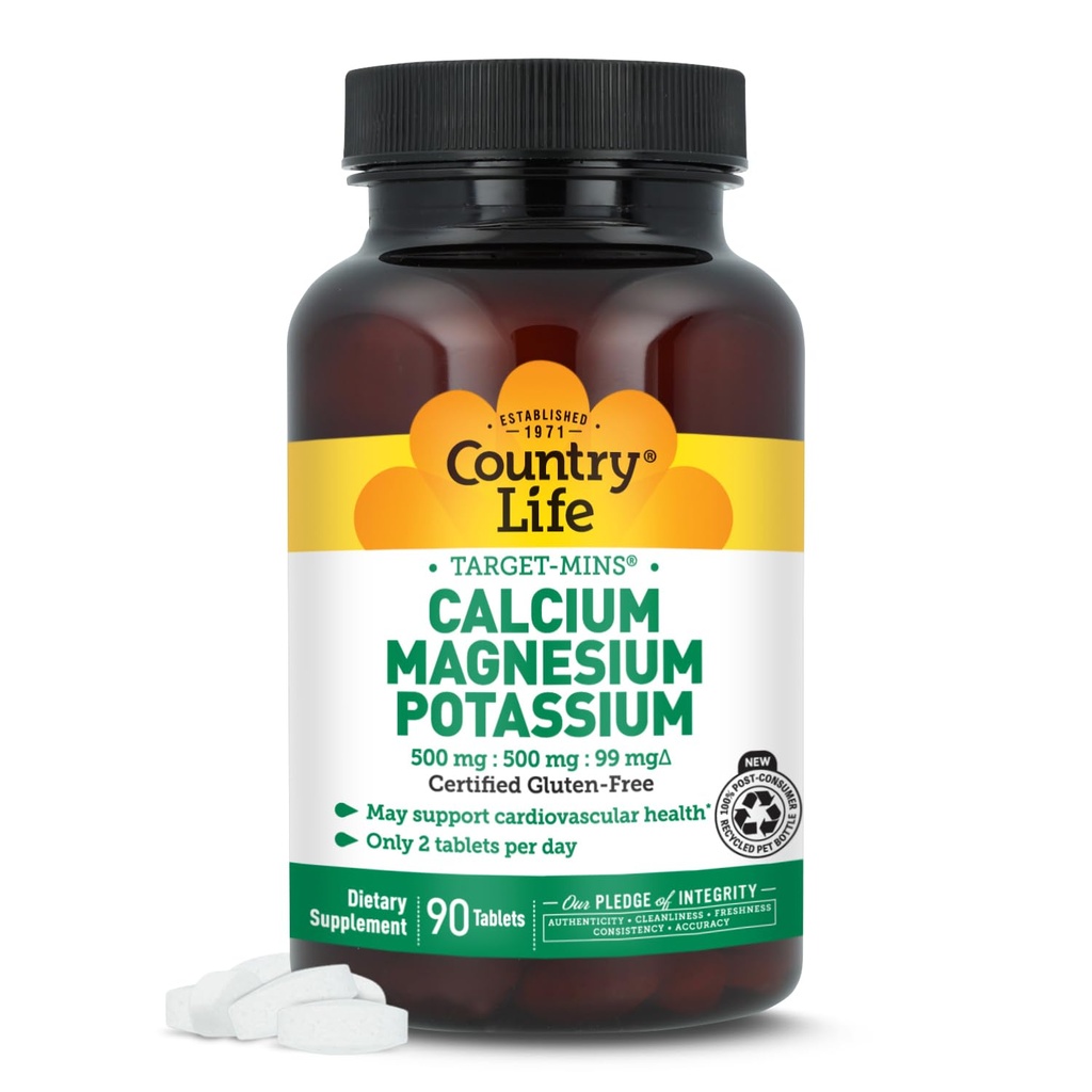Country Life Kalsium-Magnesium-Potasium - 90 tabletter