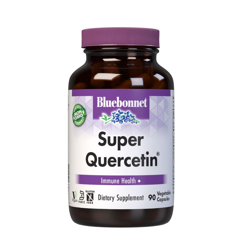 Bluebonnet BB-553 Ernæring Super Quercetin Grønnsaker Kapsler, vitamin C Formula, Best for sesongmessig og immun støtte, Ikke GMO, Glutenfri, Soya Gratis, Melkefri, Kosher, Hvit, 90 Count (Pack of 1)
