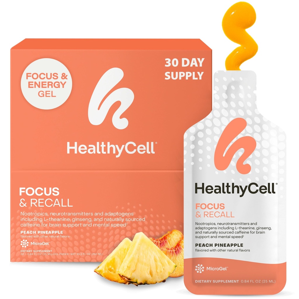 Sunncell Focus & Remember, daglig flytende hjerne Supplement for fokus & minne - Nootropics Supplement for konsentrasjon og varsling med L-Theanine, Omega-3 & Taurin - 30 Gel-pakker
