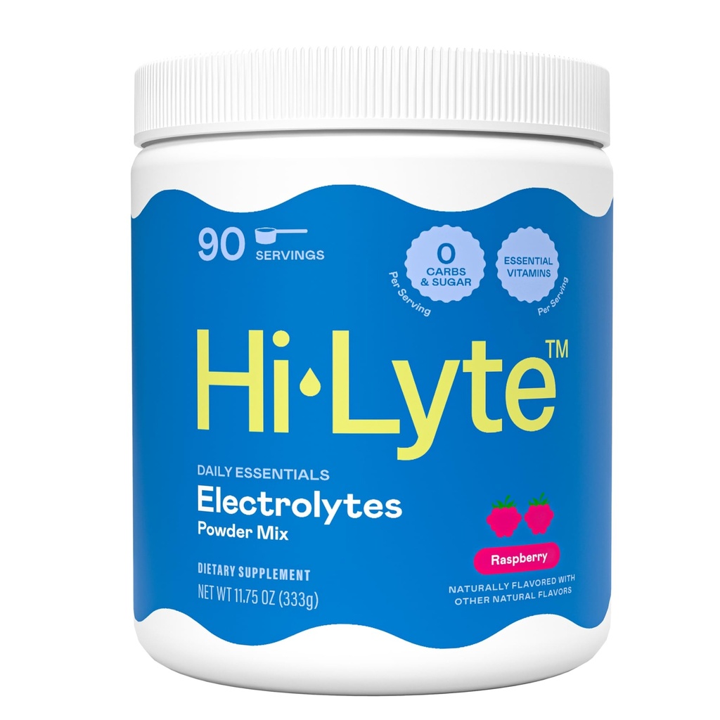Hi-Lytte Raspberry Electrolyte pulver, Daglig Hydration Supplement Drikkemiks, 90 serveringer | Sukkerfri, 0 kalorier, 0 karbohydrater | No Maltodextrin. Glutenfri | Støtter Keto | Lys Forfriskende Flavor