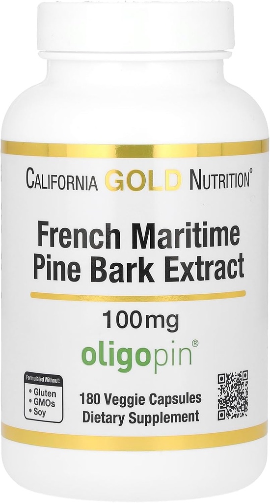 California Gold Nutrition Pine Bark Extract, Fransk Maritime, Oligopin, Antioksidant Polyphenol, 100 mg, 180 Veggie Capsules