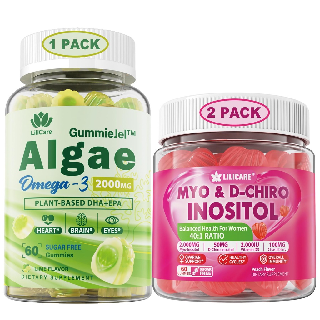 LILICARE Bundle: Vegan Omega 3 Supplement Gummies & Inositol Gummies Ideell 40:1 Ratio Myo & D-Chiro Inositol