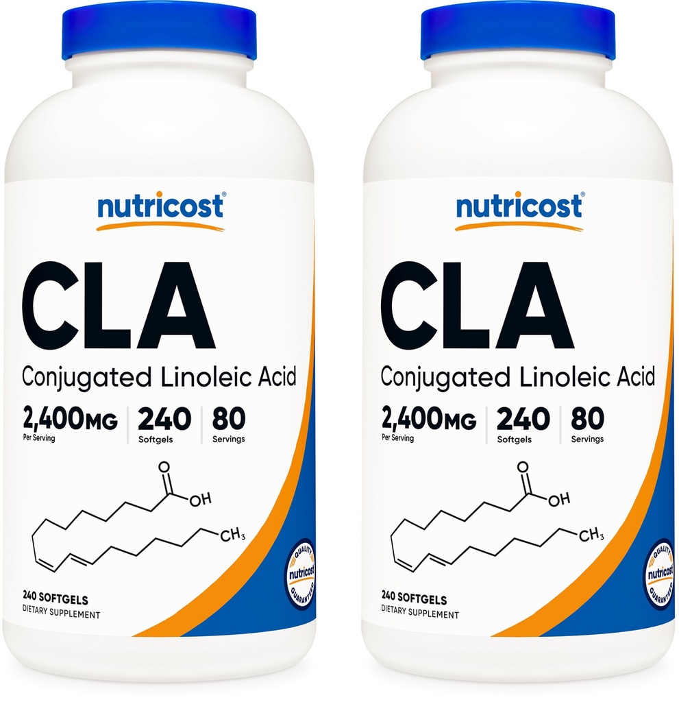 Nutricost CLA (Konjugert Linoleic Acid) 2.400 mg, 240 Softgels - Glutenfri, Ikke-GMO, 800 mg Per Softgel (2 flasker)