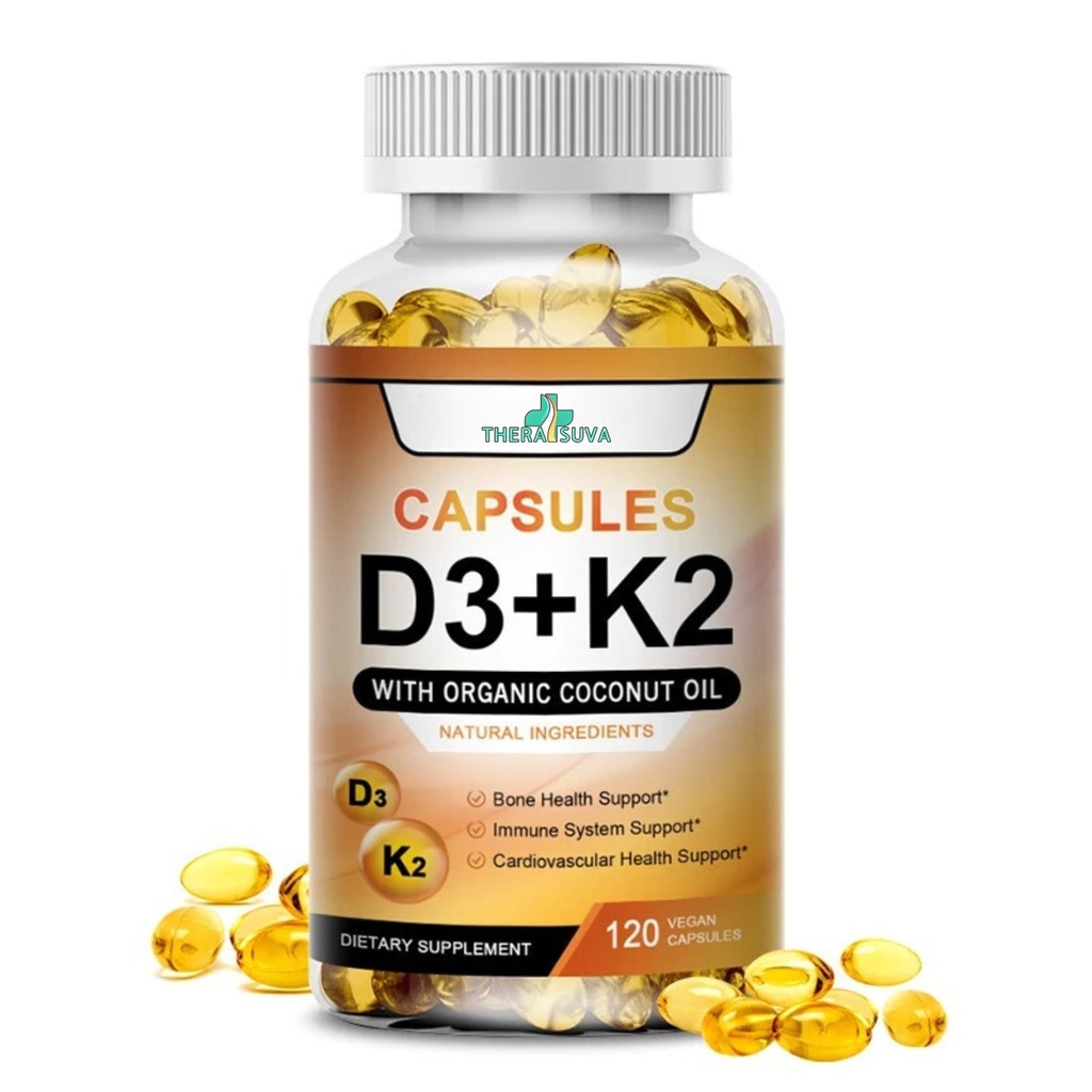 Høy potens Vitamin D3 5000 IU + K2 – Vegan, ikke-GMO, med økologisk kokosolje for bedre absorpsjon – Bone & hjertestøtte – 60-dagers forsyning, 120 Softgels