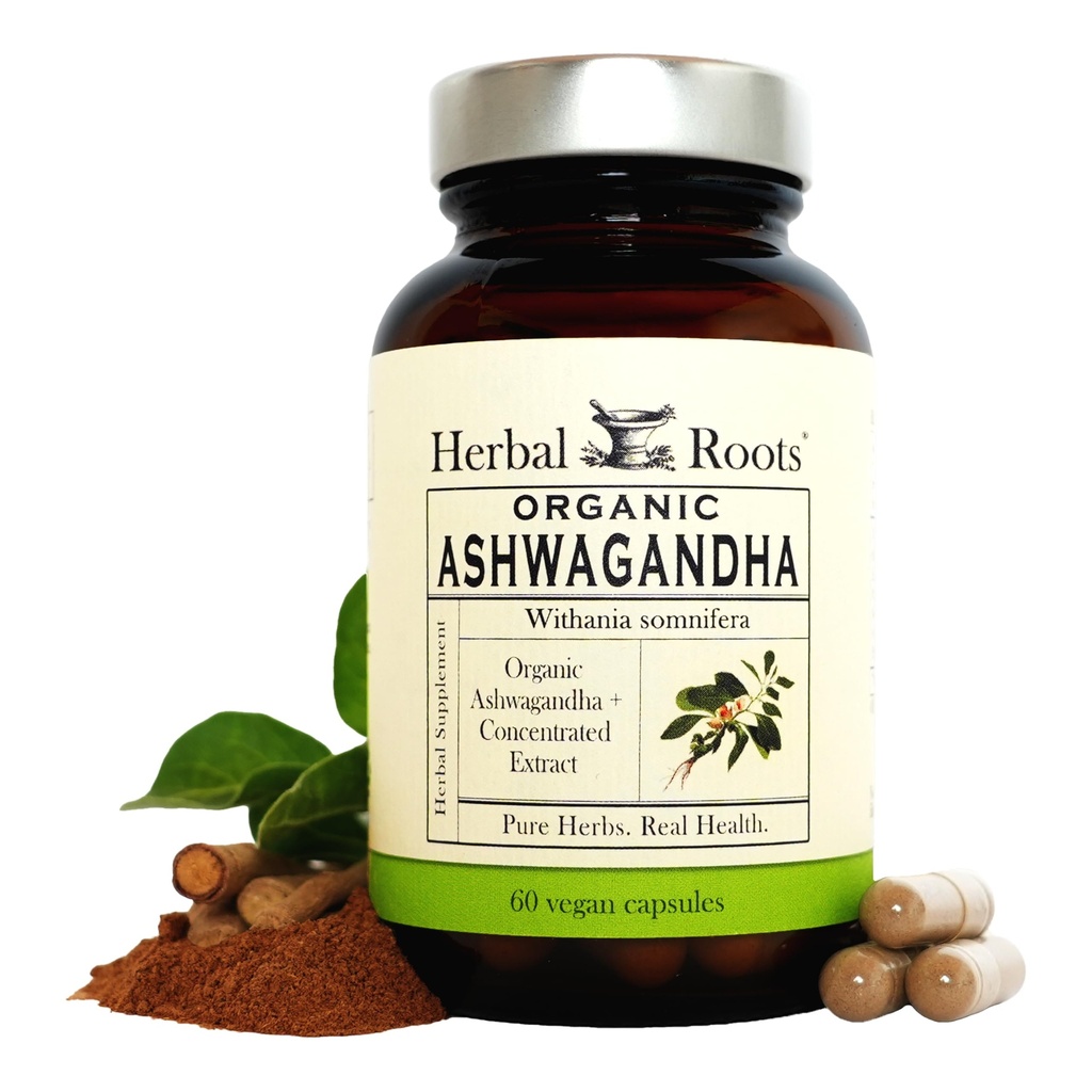 Herbal Roots Ashwagandha Capsules | Ekstra styrke 1000mg per servering | Ayurvedic for generelle helse for menn og kvinner | 60 Vegansk kapsler