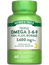 Naturens sannhet Trippel Omega 3-6-9 Softgels | 3600mg | 60 greve | Fisk, Flax, Borasjeoljer | Ikke-GMO & Glutenfri Supplement