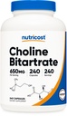 Nutricost Choline Bitartrat 650mg, 240 Vegetariske kapsler - Ikke-GMO, Vegetarvennlig, Glutenfri