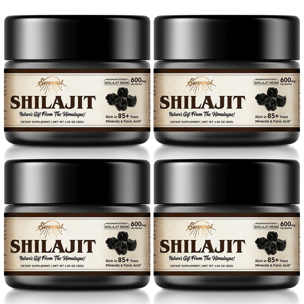 Shilajit ren Himalayan Organic Shilajit Resin - 600mg Maksimal potens Natural Organic Shilajit Resin med 85+ Trace Minerals & Fulvic Acid for energi, immunstøtte, 30 gram (4 Pakke)