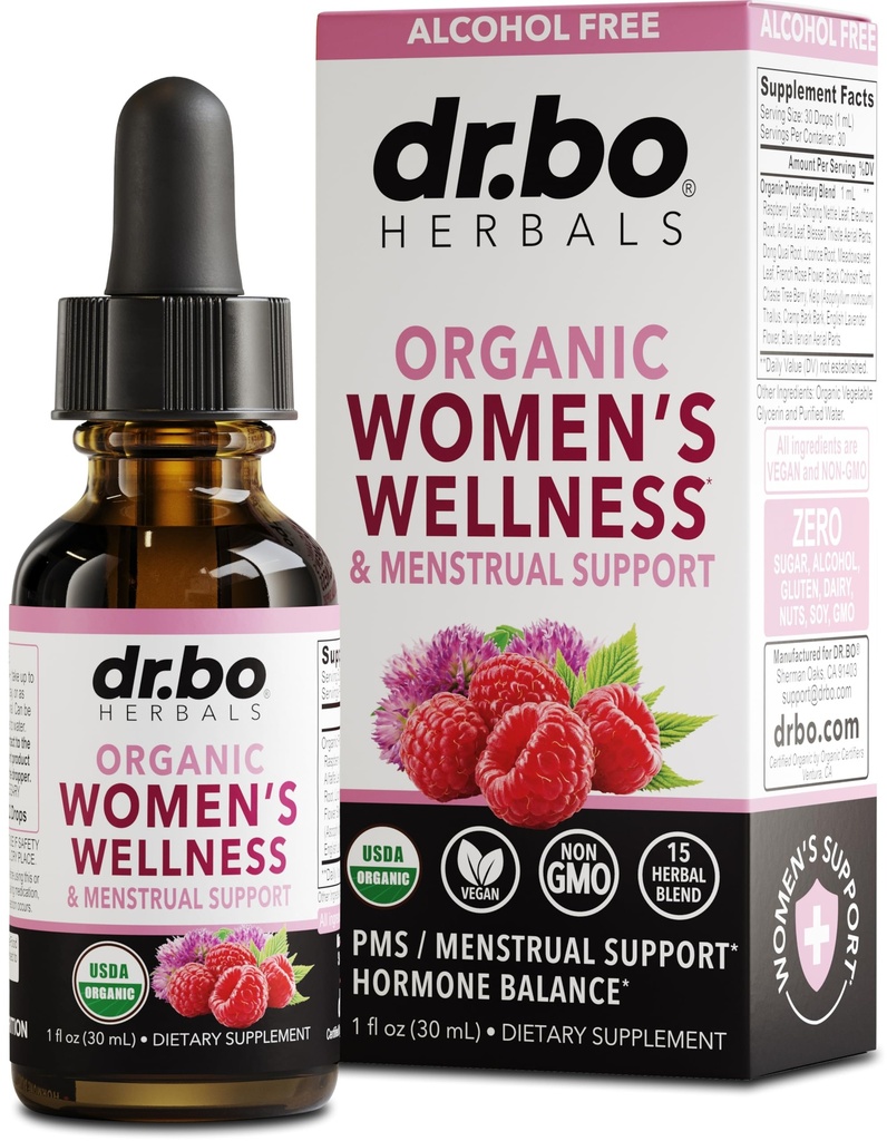 Hormon balanse for kvinner og PMS Relief - Kvinners velvære Organic Hormonal Balance Supplements flytende dråper og Menstruell Cramp Periode støtte - bringebær Leaf, Chasteberry, Black Cohosh Supplement 1 Oz