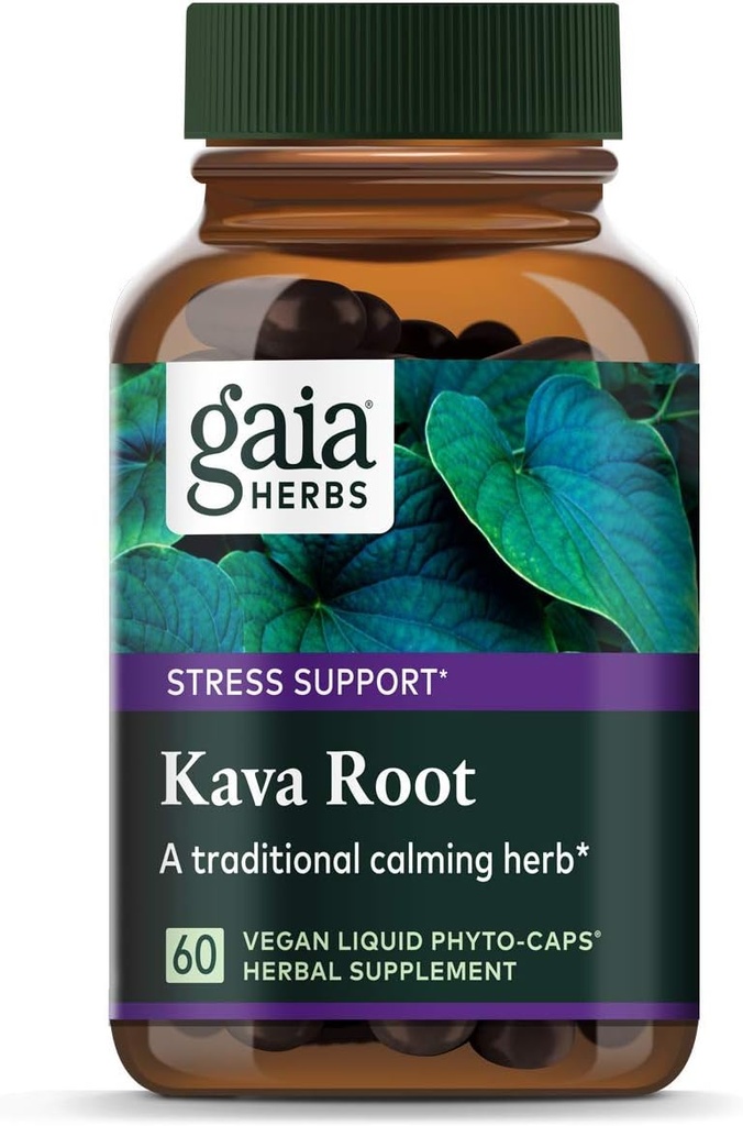 Gaia Herbs Kava Kava Root, Vegansk flytende kapsler, 60 greve - Støtter emosjonell balanse, rolig og avslappende, garantert Potens 75mg Aktive Kavalaktoner
