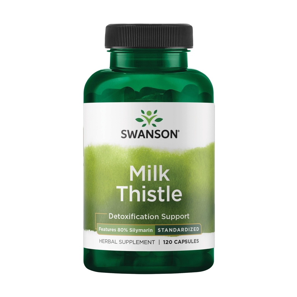 Swanson Milk Thistle (Standardisert) - Herbal Liver Support Supplement m/80% Silymarin - Naturlig formel som hjelper til å opprettholde generell helse og velvære - (120 kapsler)