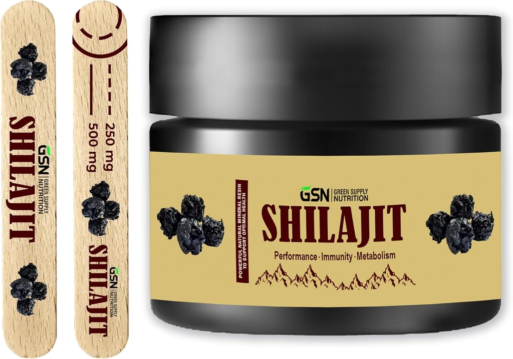 Grønn Supply Organic Shilajit Resin 30g: ren Himalayan blanding med 85+ Trace Minerals & Fulvic Acid - 600 mg Maksimal styrke for energiforsterkning og immunstøtte, 50 serveringer