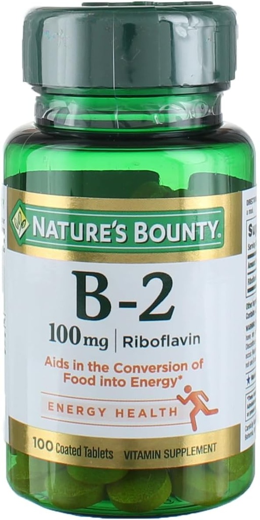 Naturens Bounty vitamin B2 som Riboflavin Supplement, Aids metabolisme, 100 mg, 100 count, pakke med 4