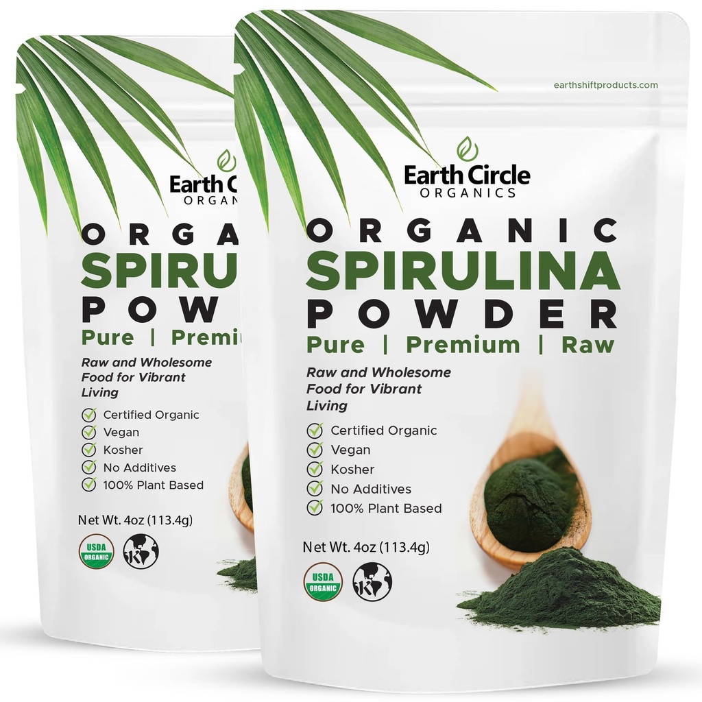 Jordsirkelen Organics Spirulina pulver, Kosher, rå og ikke-irradisert | ren vegansk protein | Premium Superfood, høy i Aminosyrer og antioksidanter - 4 Ounce (2 pakker)