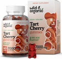 Wild & Organic Tart Cherry Gummies 7000 mg - Tart Cherry ekstrakt Supplement for urisk nivå støtte - 60 Vegan, ikke-GMO Chews