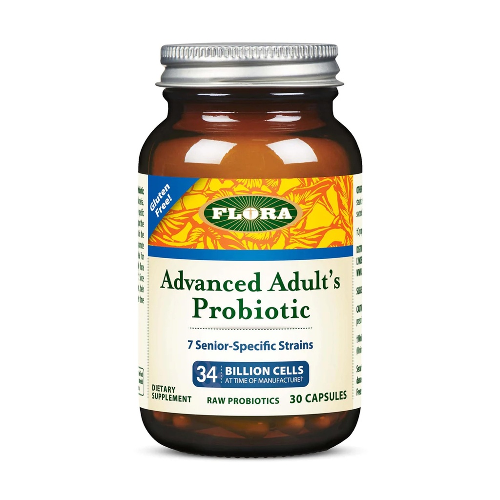 Flora - Advanced Adult's Blend Probiotic, syv Senior-spesifikke Strains, Glutenfri, Rå Probiotic med 34 milliarder celler, 30 Kapsler