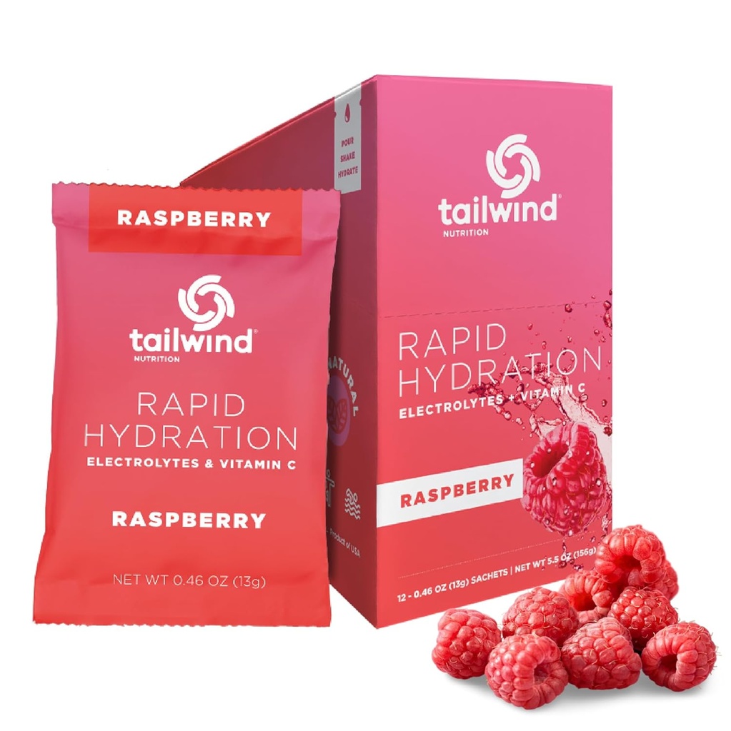 Tailwind Nutrition Rapid Hydration, Elektrolytt og hydrasjon pulver, Vitamin C & Sea Salt trening trening miks, bringebær, pakke med 12 Sticks