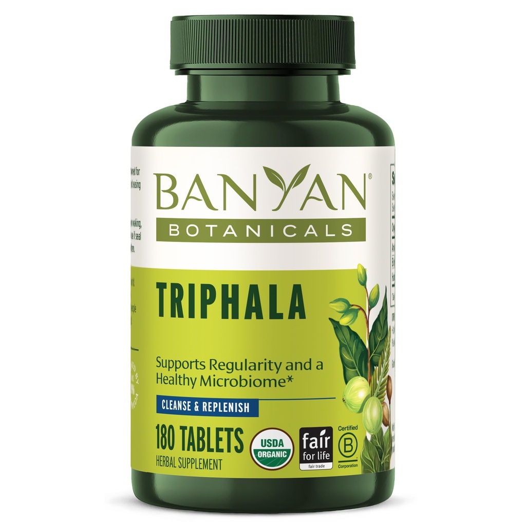 Banyan Botanicals Trifhala Tabletter - Organic Triphala med Amla, Haritaki & Bibhitaki - for Digestion, Eliminering & Sunn Gut Microbiome * – 180 tabletter - Ikke-GMO Sustainable Sourced Vegan