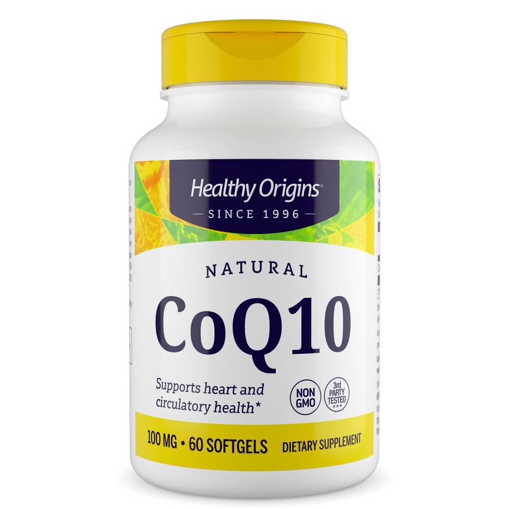 Sunn Origins® CoQ10 100 mg – Naturlig trans-isomer Ubiquinon – Yeast Fermented, støtter hjertehelse og cellulær energi – ikke-GMO 60 Softgels