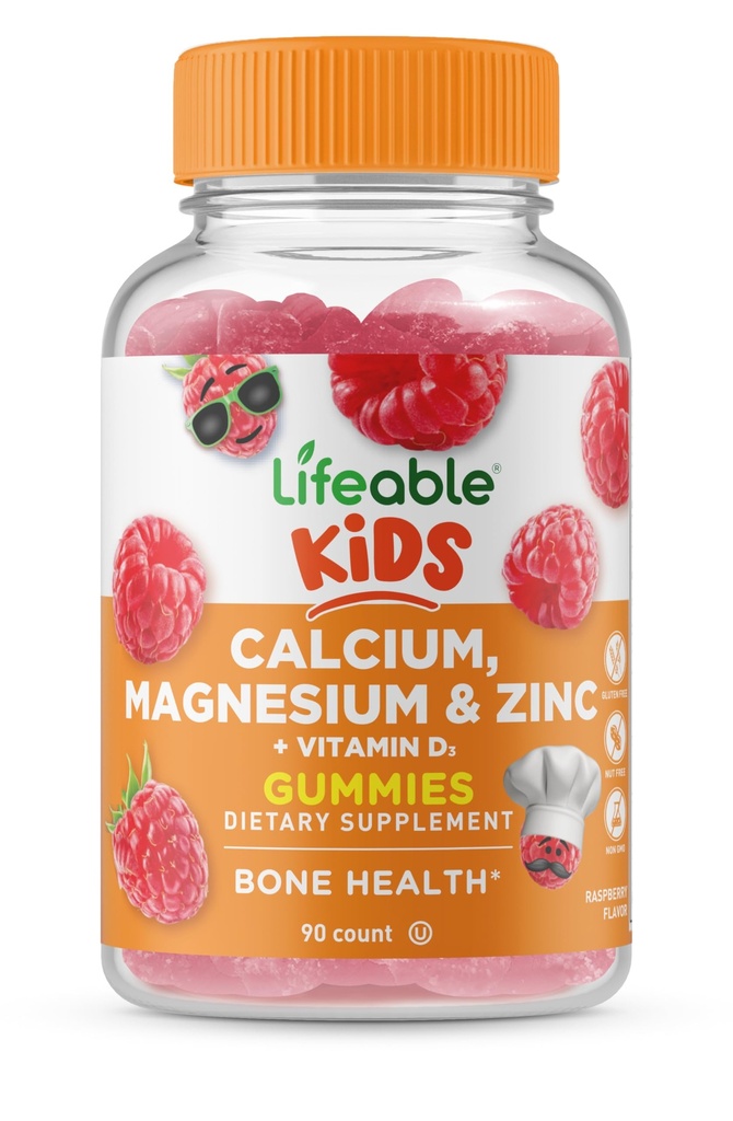 Livbare barn Kalsium Magnesium Sink Gummies  Calcium Kalsium med vitamin D3 | Stort Tasting Kalsium Kosttilskudd for barn | Kalsium Gummies for Bein Helse | 90 Gummies