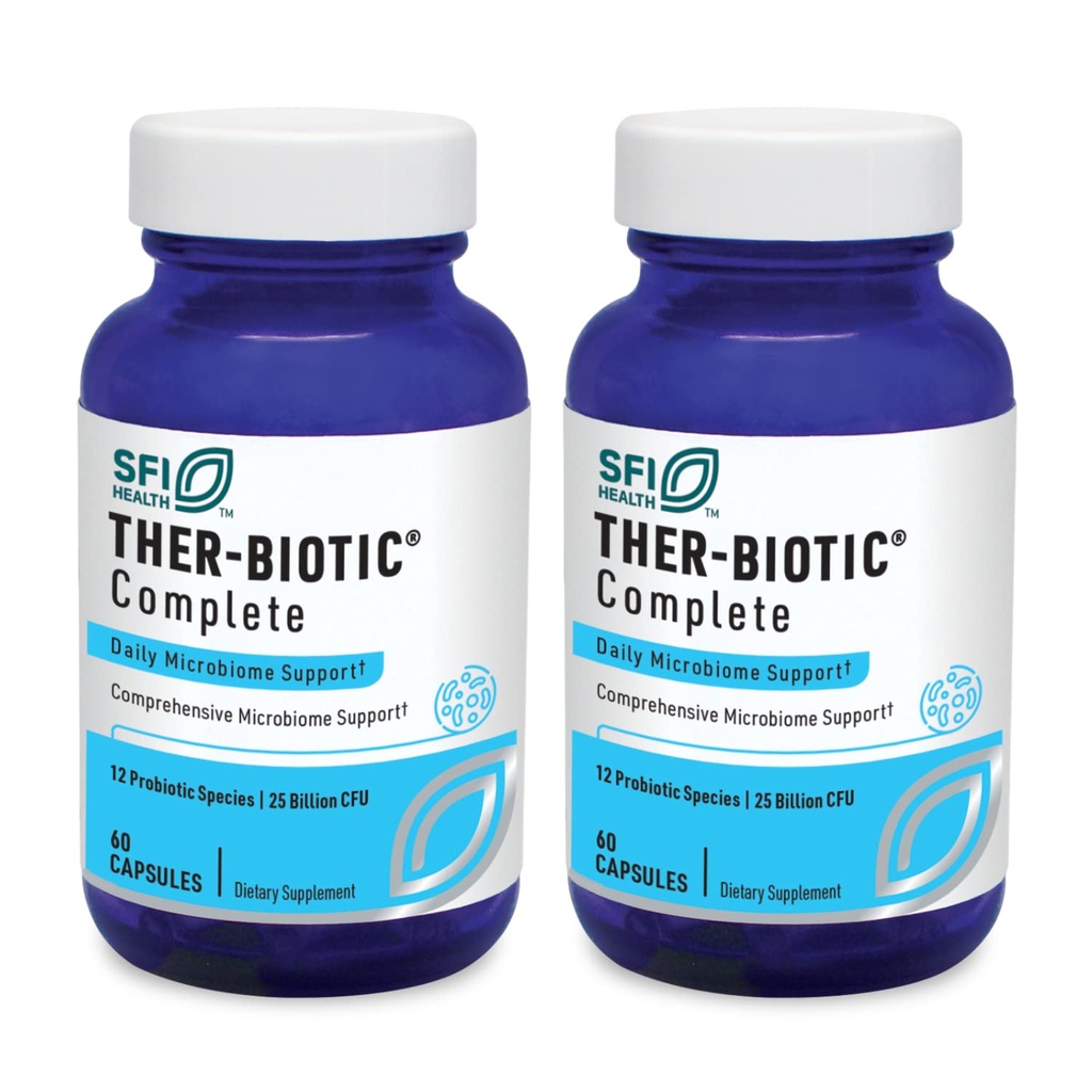 Klaire Labs SFI Helse Ther-Biotic Complete - Hypoallergenic Probiotika for kvinner og menn - Acid-Stable Probiotic Supplement - 12 Arter for immun- og digestiv helse - 25 Million CFU (2 Pack)