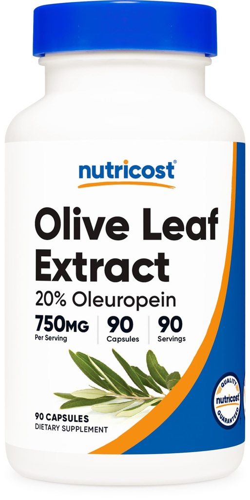 Nutricost Olive Leaf Extract (20% Oleuropein) 750 MG, 90 kapsler - Ikke-GMO, Glutenfri