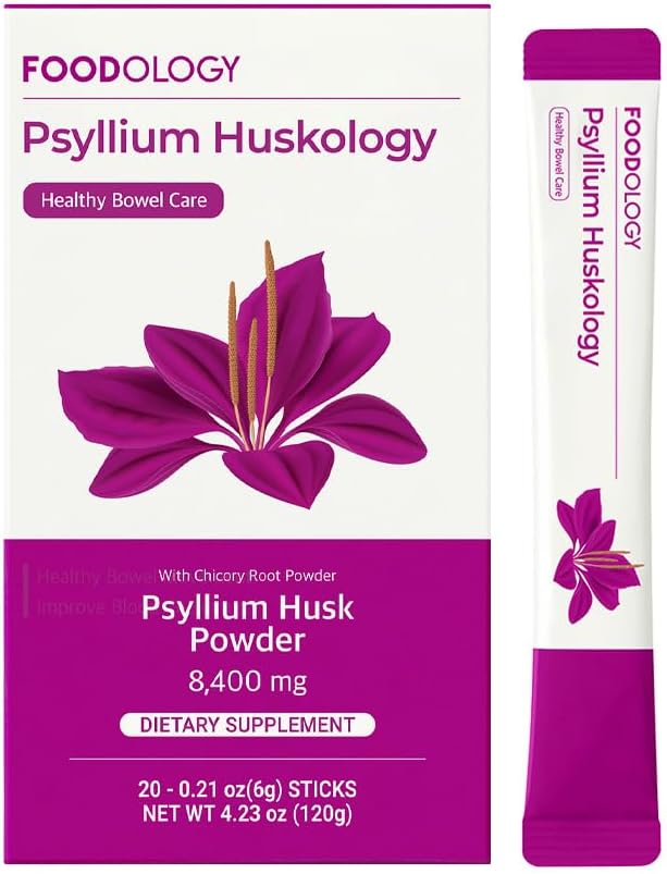 FOODOLOGY Psyllium Huskologi (20 Sticks, 10 dager) - Herbal Psyllium Husk Supplement for health Relief, Gut Helse. Plantebasert diettfiber, maksimal styrke 7200 mg.