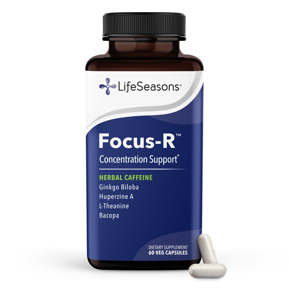 LifeSeasons - Focus-R - Konsentrasjonsstøtte Supplement - Alle aldre - Forbedrer Mental ytelse og fokus - Øker oppmerksomhet Span - L-Theanine, Kava Kava, Bacopa, Vitamin B & Mer - (60 Kapsler)