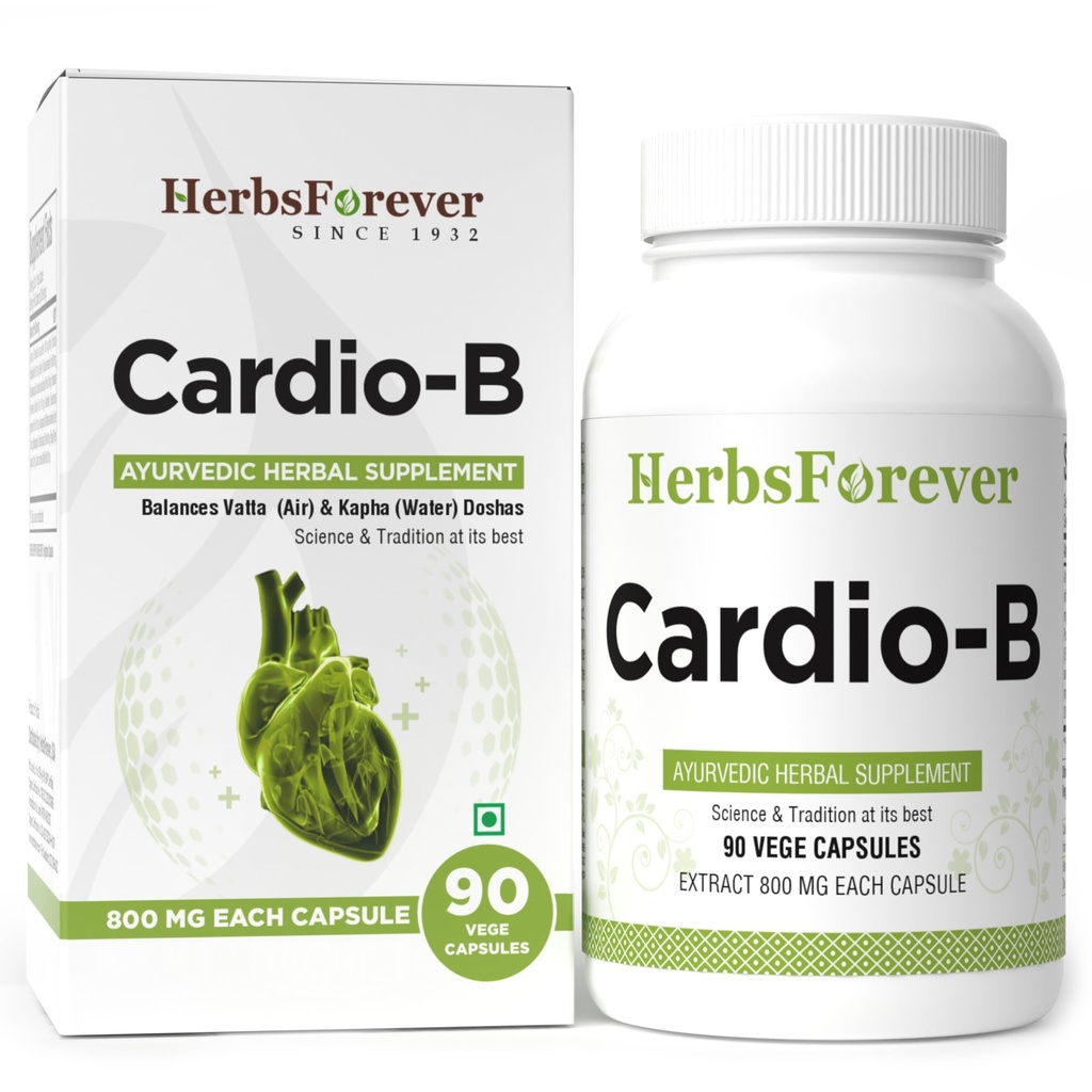 Herbsforever Cardio-B Ayurvedic Herbal Supplement 90 Vege kapsler 800 mg Hver
