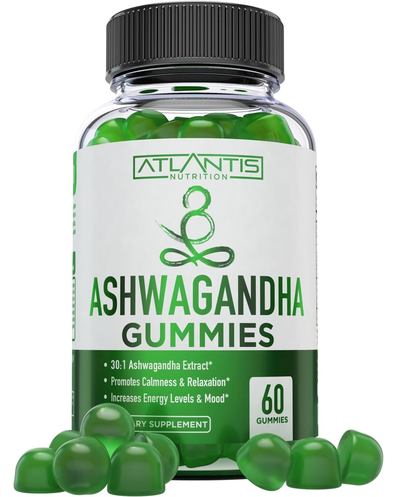 Atlantis Ernæring Ashwagandha Gummies - 1500 MG Per Serving - fremmer ro, forbedrer humør, øker energi nivåer og styrker immunsystemet - Formulert med vitamin D & Zinc - Vegansk | 60 greve