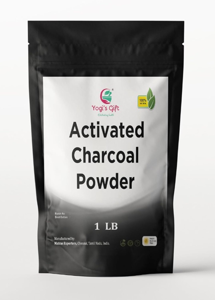 Aktivert Charcoal Powder 1 LB | Grounded Aktivert Charcoal Powder for ansiktsskrubb, hud og såpe Making | Coconut Shells Basert ved Yogis gave®