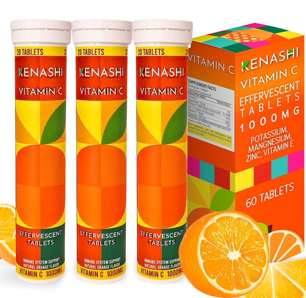 Vitamin C Effervescent Tabletter 1000mg med magnesium Sink Vitamin E & Kalium Vitamina C Efervescente 60 Tabeller 3 Pack Vitamina C