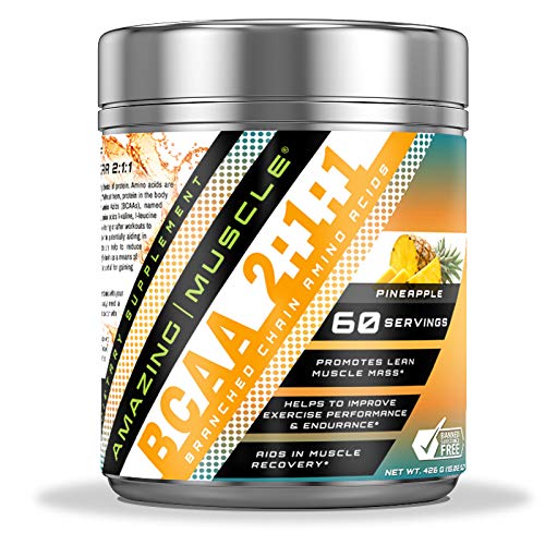 Amazing Muskel BCAA 2:1:1 Branched kjede Aminosyrer Supplement | 6000 Mg Per Serving | Pineapple Flavor | 60 Serveringer