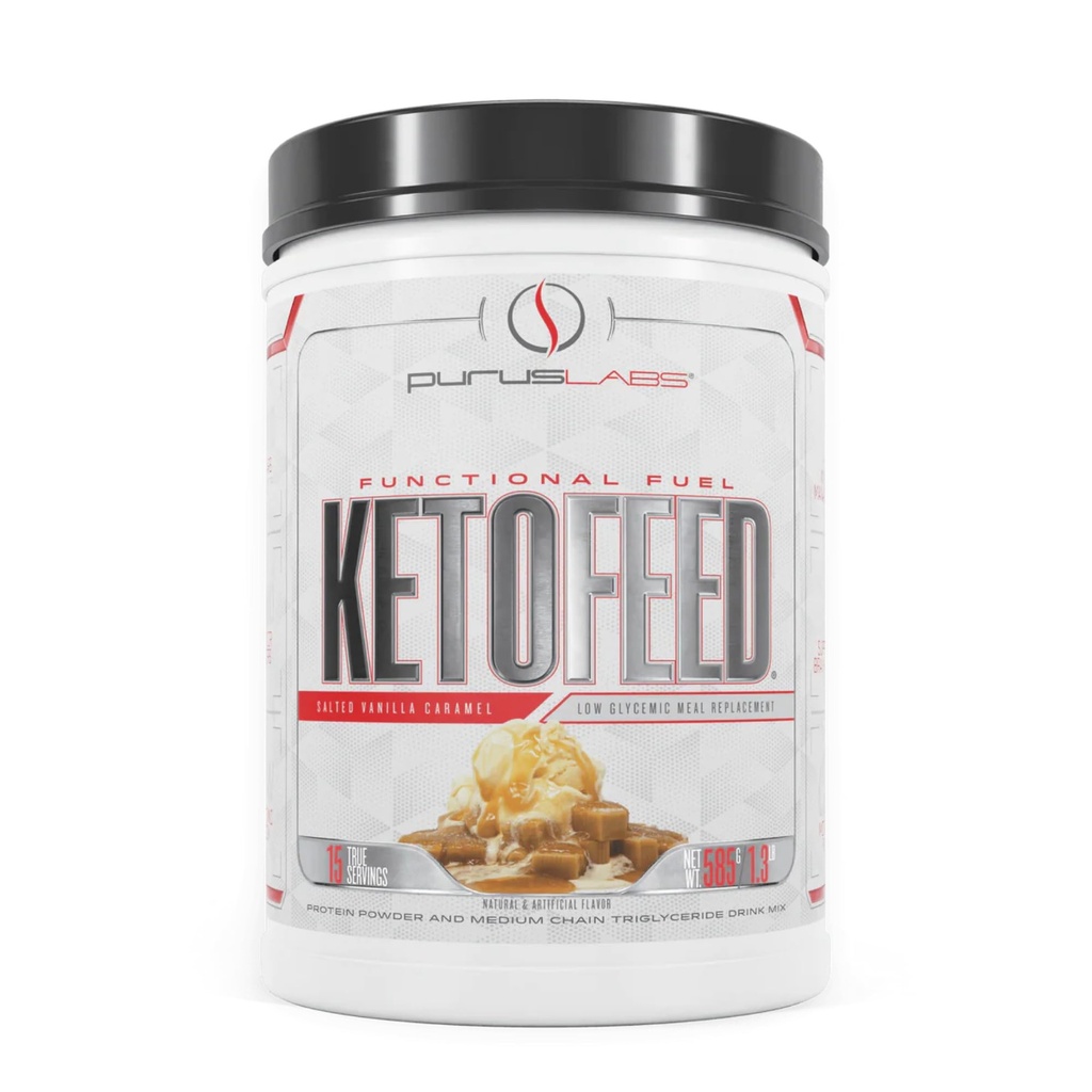 Purus Labs KetoFeed Protein | Keto Lavglykemisk Protein Måltid Erstatning | Lavkarbohydrat | 0 Sukker | Tilsatt MCT | 20g Whey Protein (Salted Vanilla Caramel)