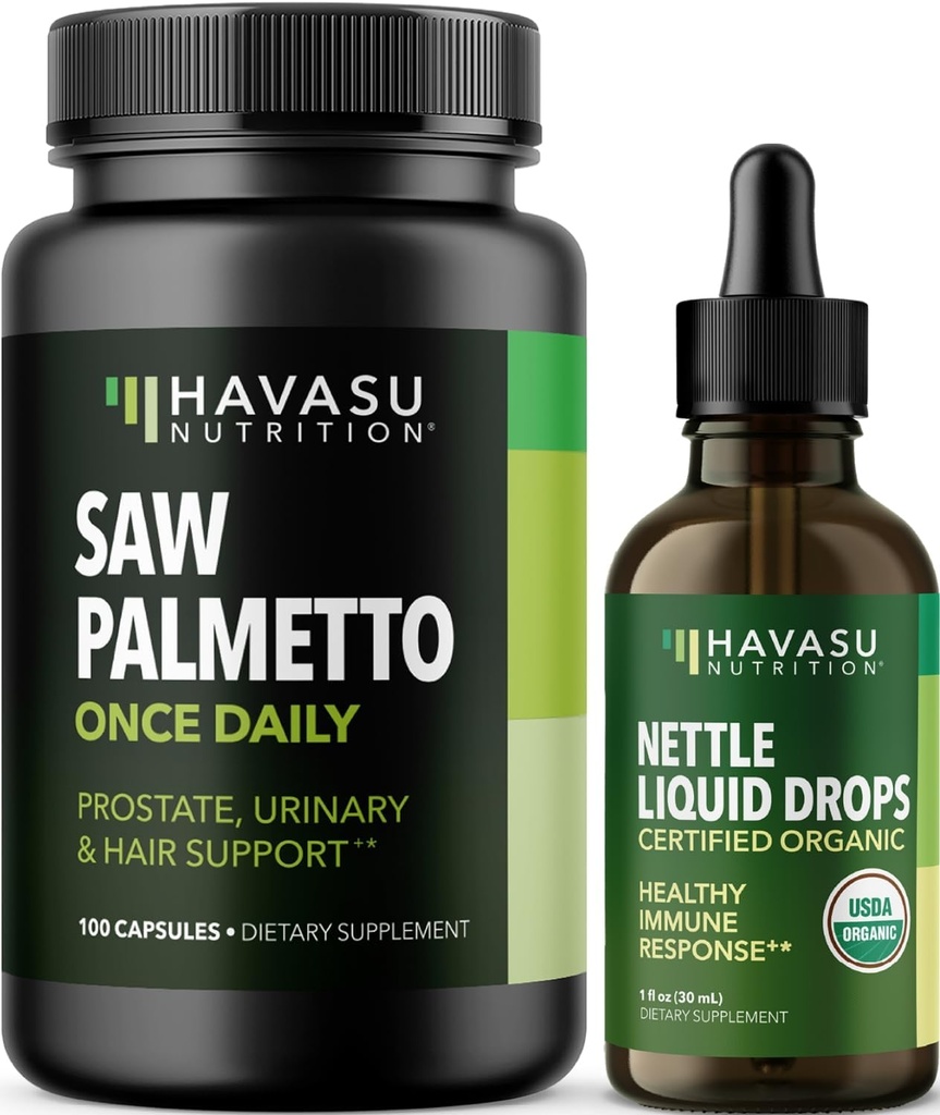 HAVASU NUTRITION Stinging Nettle Leaf Ekstrakt flytende dråper (60 serveringer) & så Palmetto Kapsler (100 Serveringer)