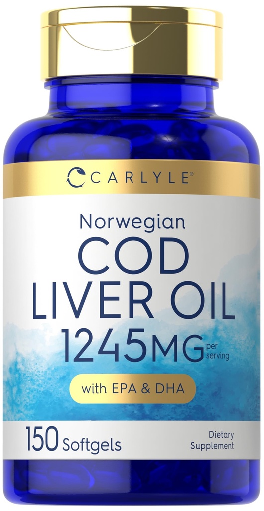 Carlyle Norwegian Cod Liver Oil | med EPA & DHA | 1245 mg | 150 Softgels | Flytende kapsler | Ikke-GMO & Glutenfri Supplement