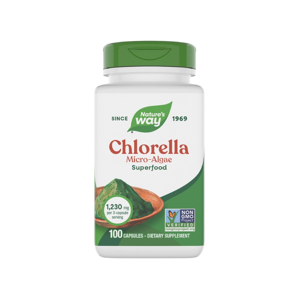 Naturens vei Chlorella Micro-Algae, Superfood, støtter antioksidant baner*, 1,230 mg per 3-kapsule servering, Vegan, ikke-GMO-prosjekt verifisert, 100 kapsler (pakke mai Vary)