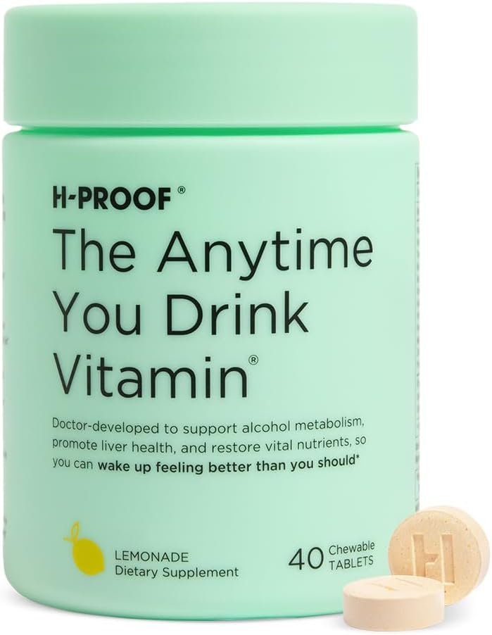 H-PROOF Når som helst du drikker vitamin, lever helse og immunitet støtte med elektrolyter, melk tistel og vitaminer B & C - 40 Chewable tabletter (20 serveringer), vegan, sitronade