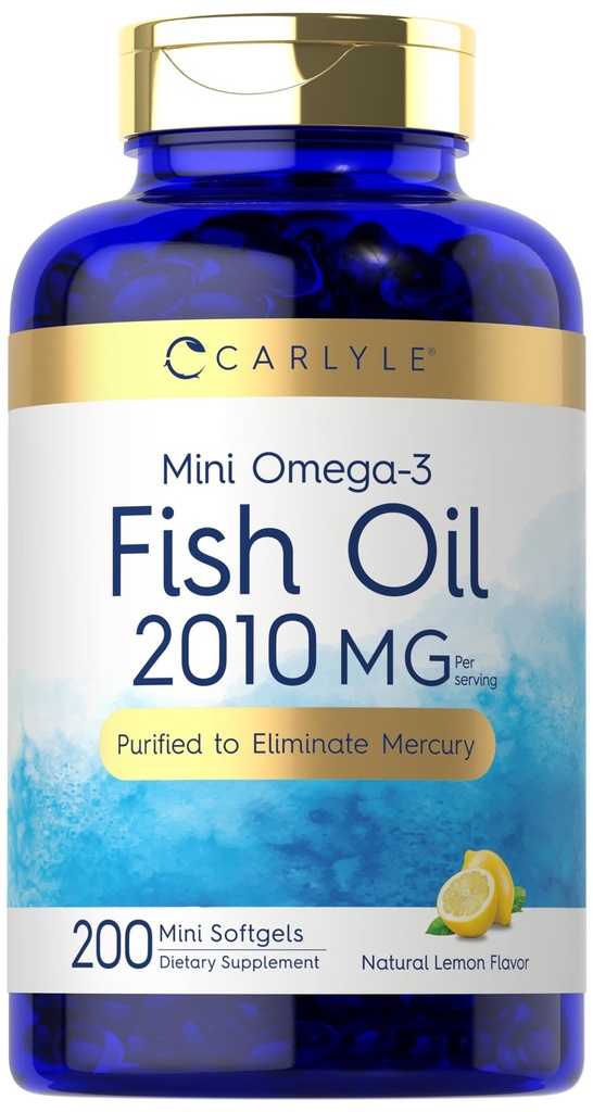 Carlyle Mini Fish Oil Softgels | 2010 mg | 200 Omega-3 piller | med EPA & DHA | Ikke-GMO & Glutenfri Supplement