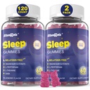 Melatonin Free Sleep Aid Gummies for voksne, sukkerfri sovende gummy No Melatonin, naturlige rolige gummier med magnesiumglykinat, L-tryptophan, L-theanin, GABA, Ashwagandha, Valerian, 120cts