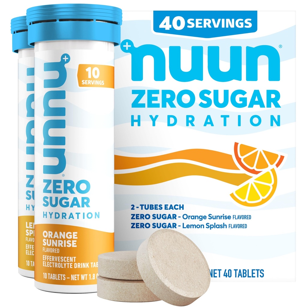 Nuun Zero Sukker Hydration Electrolyte Tabletter - Natrium, Kalium, Klorid, Kalsium, Magnesium, Lett & Delicious Fruit Flavors, Ingen sukker, Glutenfri, Vegan, Blandet Citrus 4 Pack (40 Serverer Total)