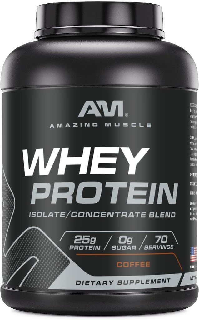 Amazing Muskel Whey Protein Isolat & Konsentrat Blande | Kaffe Flavor | 25 G Protein | 5 LB (2,26 Kg) | Ikke-GMO | Glutenfri |