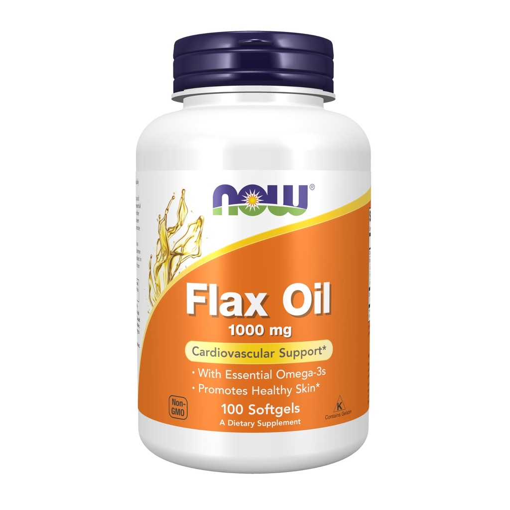 NOW Foods Kosttilskudd, Flax Olje 1000 mg laget med organisk flaxolje, kardiovaskulær støtte*, 100 Softgels