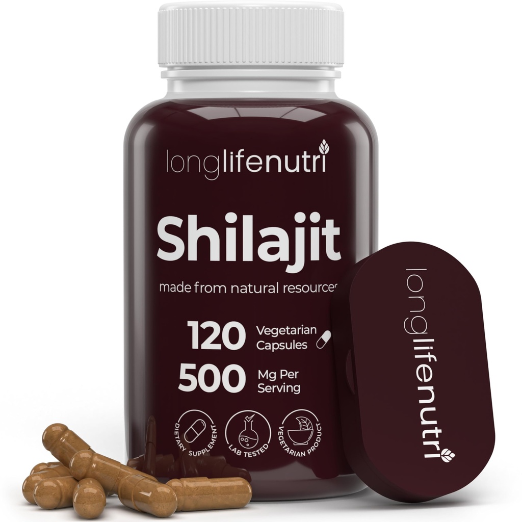 Shilajit ren Himalaya Extract 500 mg med 15% Fulvic Acid 500mg - 120 Vegetariske kapsler, 4 måneders forsyning, organisk kosttilskudd for vitalitet og mental klarhet, laget i USA, Glutenfri, ikke-GMO