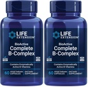 Livsforlengelse Bioaktiv Complete B-Complex, hjerte, hjerne og nerve støtte, sunn energi, metabolisme, komplett B kompleks, 60 vegetariske kapsler (pakke med 2)