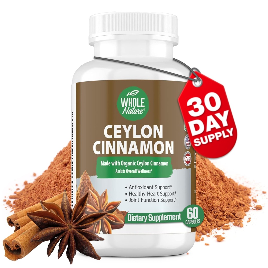 Cinnamon Capsules 1200mg. organisk ceylon kanel Supplement, kanelpiller støtte hjerte, hjerne, bein, ledd, metabolisme. Ekte kanelpulver, ikke-GMO, Glutenfri, Vegan 60 ct (1)