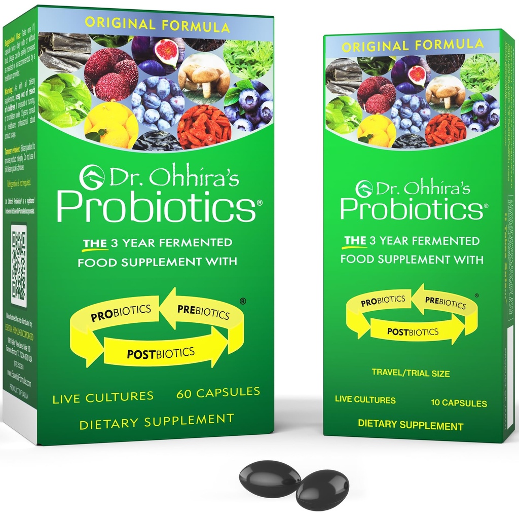 Dr. Ohhira's Probiotika, Original Formula, 60 Caps med bonus 10 Capsule reise pakke - 13 Probiotika Strains med prebiotika og postbiotika