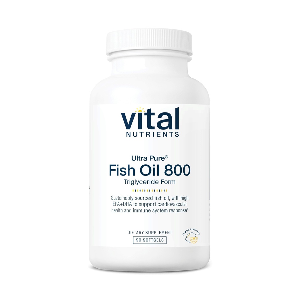 Vital næringsstoffer Ultra ren ® Fish Oil 800 triglyceridform | Hjerte, hjerne, og immun helse * | Beholdbar kildet høy EPA & DHA Omega-3 fettsyre | Lemon Flavor | Gluten, Dairy, Soya Free | 90 Count