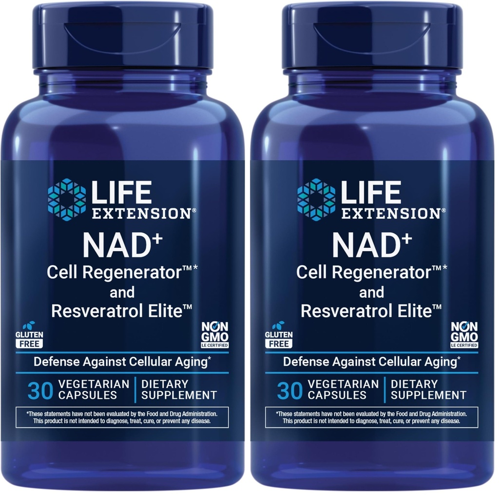 Livsforlengelse NAD+ Cell regenerator og resveratrol Elite, NIAGEN nikotinamid riboside, trans-resveratrol, quercetin, fisetin, for langvarighet, energi og oksidativ stress, 30 vegetarisk kapsel