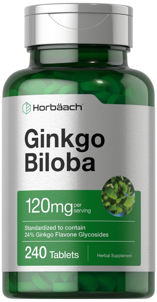 Horbäach Ginkgo Biloba Supplement | 120 mg | 240 tabletter | Standardisert Herbal Ekstrakt | Flavon Glycosider | Vegetarisk, ikke-GMO, og Glutenfri